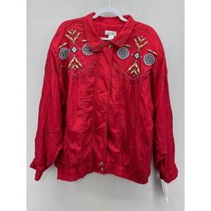 Vintage Lavon Sportwear Red‎ Southwest Native Beaded Windbreaker